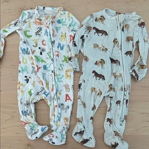 Set of two angel dear two way zip footed jammies
